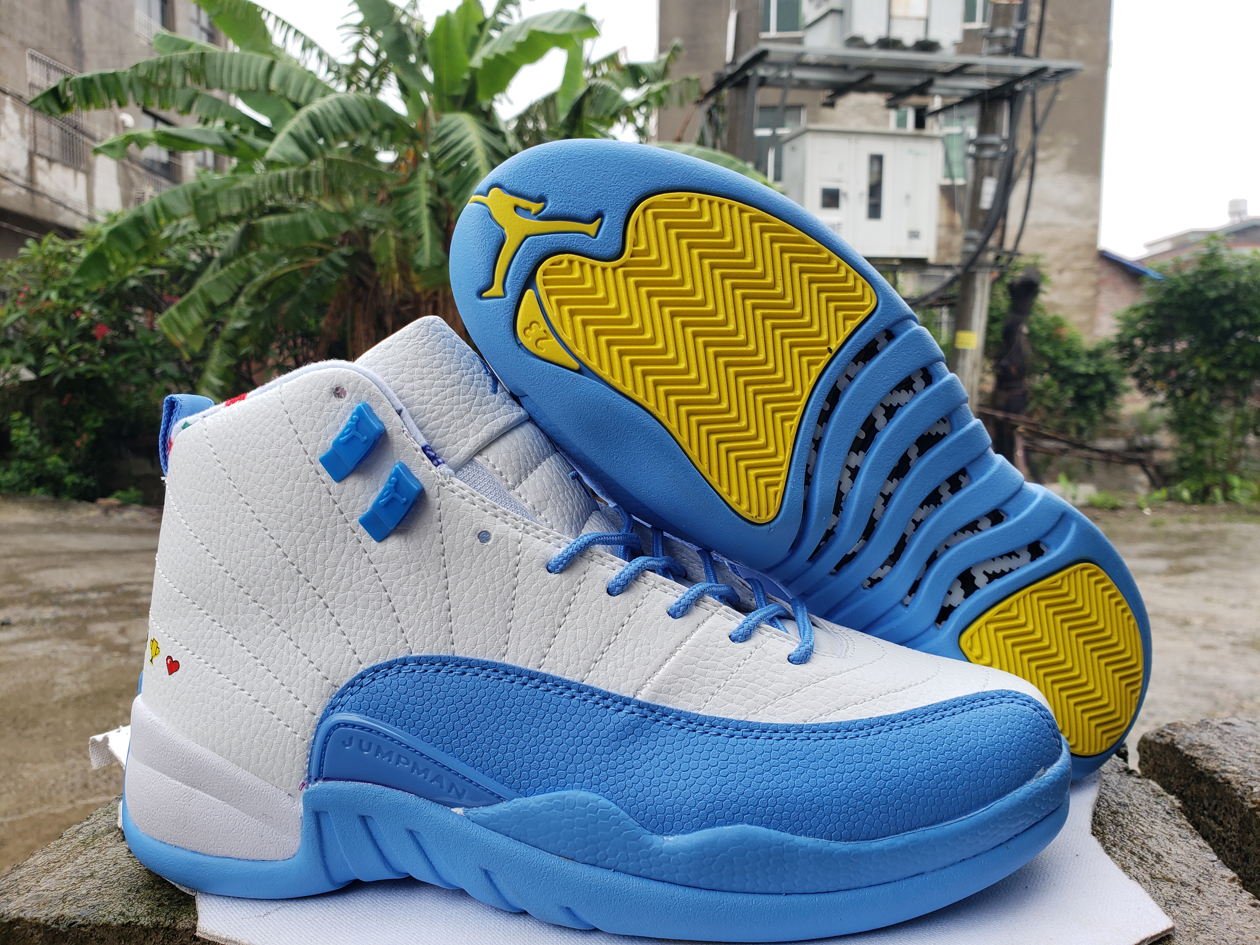 New 2022 Air Jordan 12 White Blue Yellow Shoes